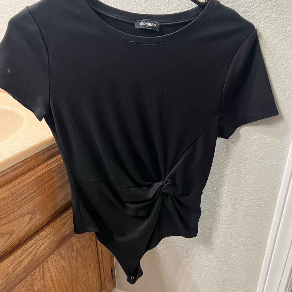 Express Women's Black Short Sleeve Twist Top